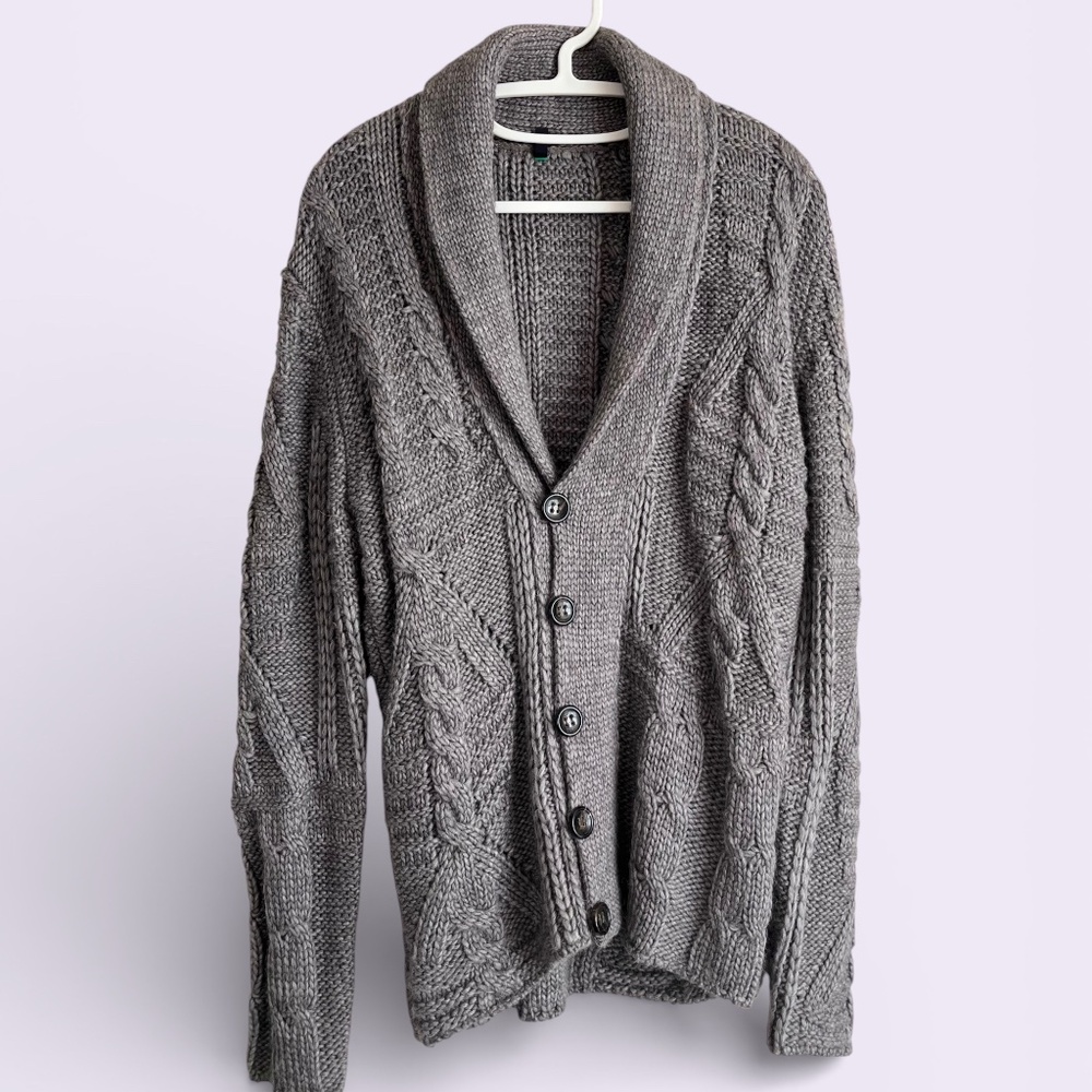 Stile Benetton MENS Wool Alpaca Blend Chunky Gray Sweater Sz M